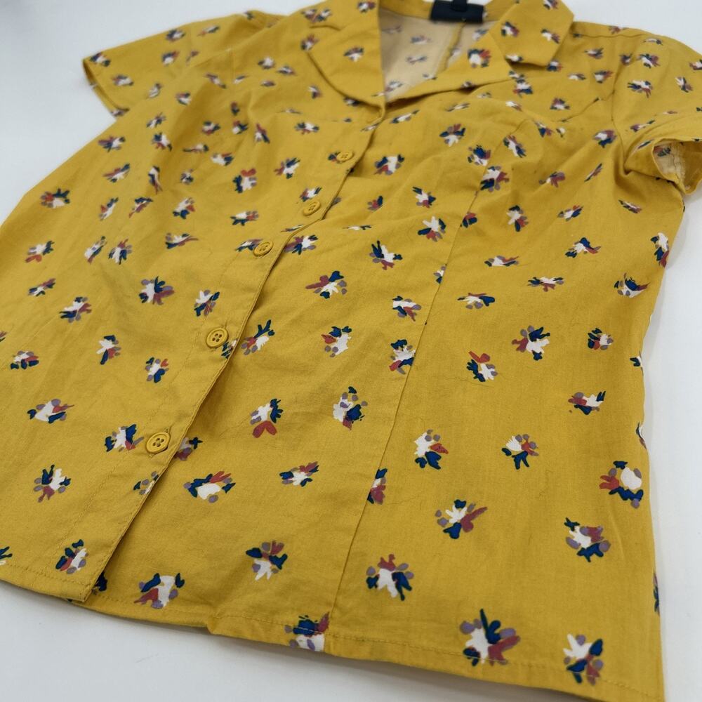 Modcloth Dynamo Daytime Button Up Womens Size S Yellow Cotton Blouse Retro - Picture 3 of 8